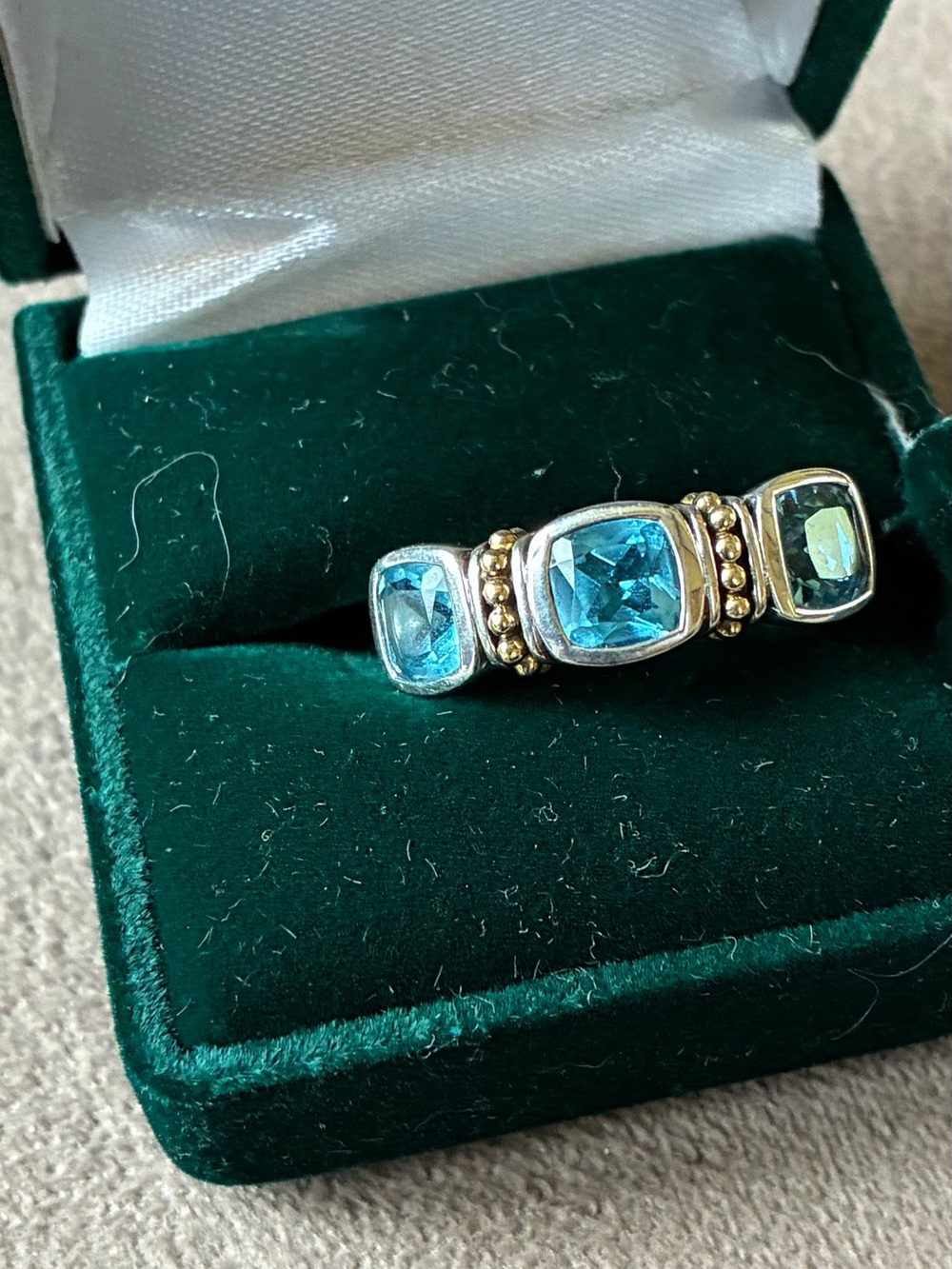 LAGOS Rittenhouse 3 Stone Blue Tooaz Ring 925 18K size 7